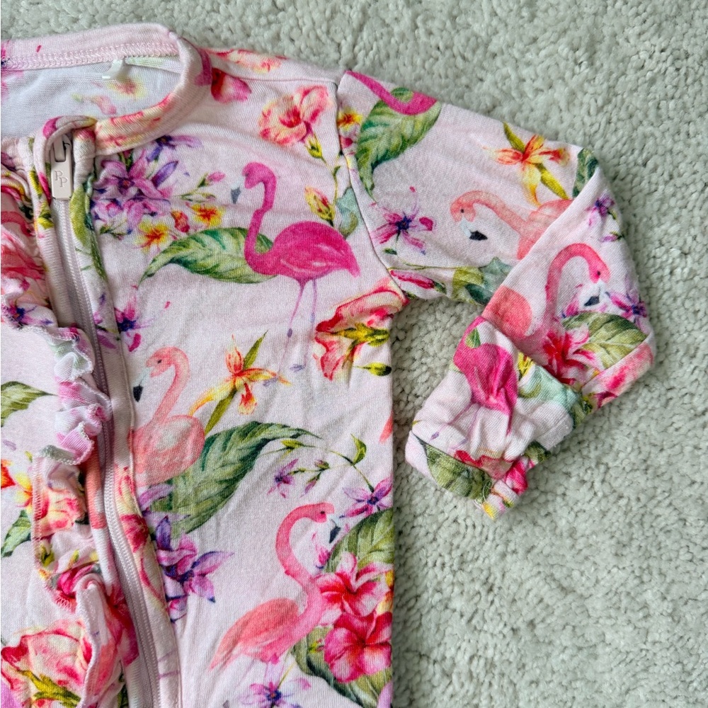 Posh Peanut Pink Flamingo “Leilani” Footie Ruffled Zippered One Piece - Picture 3 of 12